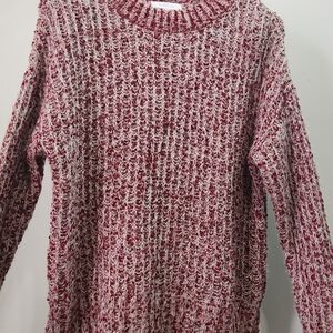 New Directions Red and White Textured Sweater
